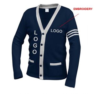 Suéter Cárdigan Varsity Bordado Personalizado, Unisex, Tejido, con Botones, Estilo Casual Urbano, OEM, Uniforme Escolar - Product Image 1
