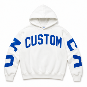 Custom Logo Oversized White Hoodie <b>Men</b> Heavyweight Fleece Streetwear Puff Print Drop Shoulder <b>Pullover</b> Hoodies OEM Private Label - Product Image 2