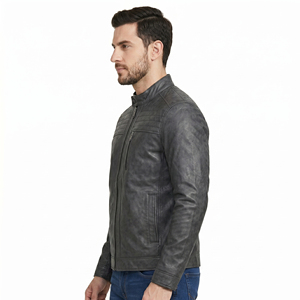 Blouson de motard en cuir véritable personnalisé pour homme – Veste de moto haut de gamme avec devant en toile, matière souple et durable, coupe confortable, style décontracté - Product Image 2