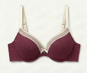 Soutien-gorge bordeaux à armatures pour femme, coupe pleine, avec dentelle, bretelles réglables, dos en Y, push-up, élégant pour le quotidien - Product Image 1