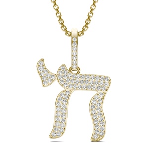 Collier pendentif Chai en moissanite plaqué or, symbole religieux juif, taille brillant rond, micro-incrustation, bijoux unisexe - Product Image 1