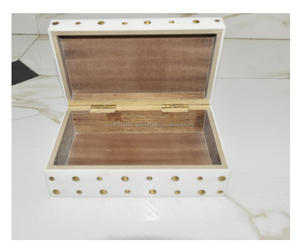 Boîte de rangement de bijoux rectangulaire en bois de luxe personnalisée, incrustation en laiton et résine, vente chaude - Product Image 3