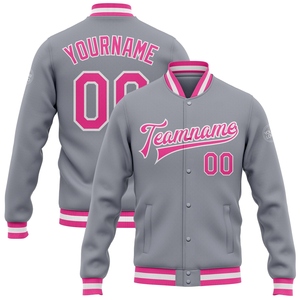 Wholesale Direct OMMIZ INDUSTRY Custom Black <b>Pink</b> Gray-Light Blue Bomber Full-Snap Varsity Letterman Two Tone <b>Jacket</b> - Product Image 5
