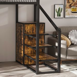 Lit mezzanine pleine grandeur en métal robuste avec bureau, armoire, escalier intégré, étagère de rangement et étagères de jeu pour adultes ou adolescents - Product Image 3