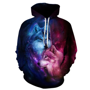 Sudadera con Capucha para Hombre, Diseño 3D de Lobo y Luna, Azul, Invierno, Informal, 100% Algodón, Resistente al Viento - Product Image 4