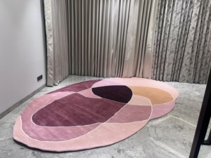 Alfombra Moderna Hecha a Mano con Diseño Geométrico Rojo, Alfombra de Lana con Acabado Suave para Sala de Estar, Decoración Elegante para el Hogar - Product Image 4
