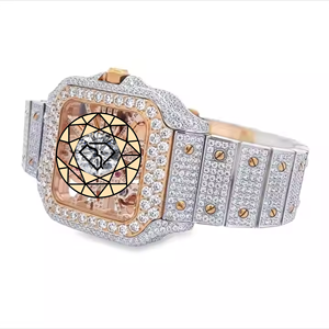 Montre mécanique rectangulaire pour homme en acier inoxydable sertie de diamants de laboratoire, avec verre saphir et fermoir déployant - Product Image 4