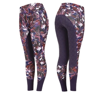 Leggings de montar de cintura alta con estampado floral para mujer, con paneles de malla y cintura elástica - Product Image 4
