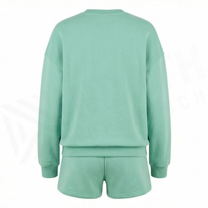 <b>Women's</b> 2 Piece Fleece Sweatshirt and <b>Shorts</b> Set Crew Neck Loose Fit Solid Color Casual Wear Above <b>Knee</b> <b>Length</b> Full Sleeve - Product Image 2