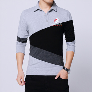 Polo à manches longues pour homme, design bicolore, logo personnalisé, vêtements de sport décontractés, qualité supérieure, mélange de coton - Product Image 5