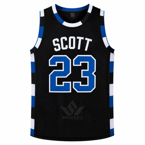 Maillot de basket-ball personnalisé noir bleu blanc en mesh sans manches respirant impression par sublimation unisexe adulte vêtements de sport - Product Image 1