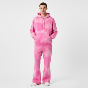 <b>Men's</b> <b>Pink</b> <b>Tie</b>-Dye Hooded Sweatshirt Set Oversized Fit Casual Fleece Knitted Regular Sleeve Autumn Wear - Product Image 1