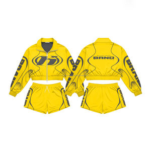 Conjunto de Sudadera Corta y Pantalones Cortos para Mujer, Diseño Sólido y Moderno, Ropa Casual para Exteriores, Impermeable, Ecológica y Personalizable - Product Image 3