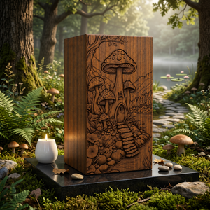 Wooden <b>Memorial</b> Urn Engraved Mushroom Forest <b>Keepsake</b> Cremation Urn Decorative Tribute <b>Box</b> for Remembrance - Product Image 5