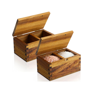 Boîte de rangement en bois d'acacia de haute qualité, 2 compartiments, organisateur de sel pour comptoir de cuisine, en provenance du Vietnam - Product Image 1