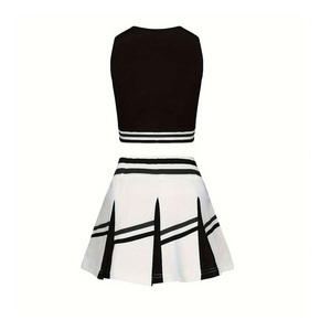 Women Cheerleader Uniform Set Black White Stripe <b>Crop</b> <b>Top</b>+Pleated Skirt Cheerleading Costume <b>Dance</b> Team Outfit Wholesale - Product Image 2