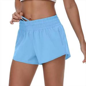 Shorts de punto de color liso para mujer, cintura media, con bolsillos, cierre con cordón, ajuste holgado informal, transpirables, para hacer ejercicio - Product Image 1