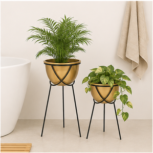 Juego de 2 Macetas Modernas de Metal Dorado de Lujo con Soporte de Hierro Resistente, Macetas Decorativas para Interiores, para Sala de Estar o Balcón - Product Image 3