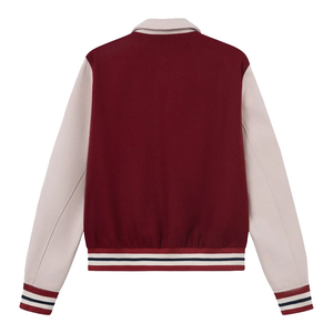 Chaqueta Varsity con Cuello en Color Borgoña y Crema, con Parche de Número y Logotipo Personalizado - Product Image 6
