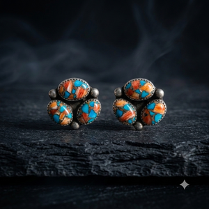 Boucles d'oreilles clous vintage en argent sterling 925 avec pierres ovales serties closées en turquoise - Product Image 3