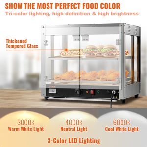 Scaldapizza Commerciale a 2 Livelli 800W con Display, Riscaldamento 3D, Illuminazione a 3 Colori, Ventola Inferiore, Attrezzatura da Banco per Mantenere Calde Pasticcerie e Dolci - Product Image 5