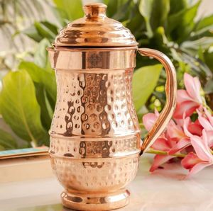 Copper <b>jug</b> set for artistic hospitality table styling water serving metal set with glasses durable reusable kitchen dining <b>drink</b> - Product Image 6