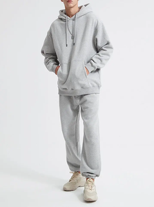 Ensemble de survêtement pour homme en molleton uni avec logo imprimé en relief 450 g/m², sweat à capuche à manches longues et pantalon de jogging - Product Image 5