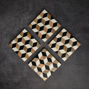 Decorative Bone Inlay Coaster Set Artisan Crafted Table Protectors for Living Room Decor - Product Image 3