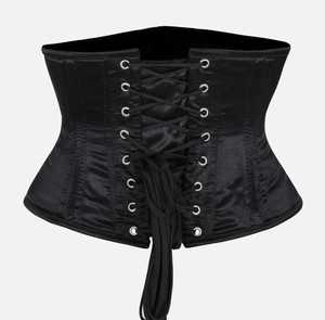 Women's Black Satin <b>Waist</b> <b>Cincher</b> Firm Control Shapewear Hook-and-Eye Closure Tummy Control <b>Corset</b> Adult Size Double Steel Boned - Product Image 3