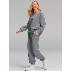 Conjunto de Sudadera con Capucha y Pantalones Deportivos de Pierna Recta para Mujer, Ropa Casual Cálida de Invierno, Mezcla de Algodón Suave - Product Image 5