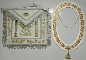 Nouveau style de design Tablier de maître maçon de la franc-maçonnerie avec broderie argentée, épingle de sûreté, franges en cuir d'agneau et métal écologique - Product Image 6