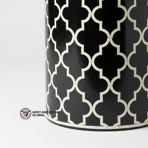 Luxury Black Bone Inlay End Table – Traditional Floral Pattern Round Black Bone Inlay Side Table - Product Image 3