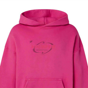Sudadera con Capucha Rosa para Mujer, Color Sólido, Manga Larga, Informal, de Algodón Tejido, con Bolsillo Frontal con Logotipo, para Otoño - Product Image 4