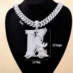 Pendentifs et breloques de luxe en diamant taille émeraude et Moissanite VVS, en argent 925 et or, style Hip Hop Iced, pendentif personnalisé avec lettre pour rappeur - Product Image 6