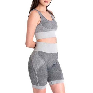 Conjuntos de Yoga de 2 Piezas para Mujer, Ropa Deportiva de Gimnasio, Poliéster, Venta al por Mayor, Trajes Deportivos, Sujetador Deportivo, Pantalones Cortos, Ropa de Yoga Sólida - Product Image 1