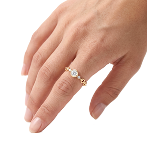 DEF Color VS VVS Clarity 14K 18K Solid <b>Gold</b> Round Lab Grown Diamond Chain Link <b>Ring</b> Bezel <b>Set</b> Minimalist Stackable Dainty <b>Ring</b> - Product Image 5
