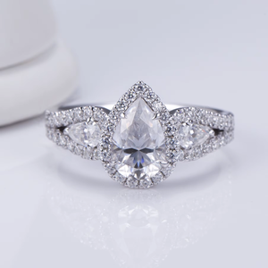 Anillo de compromiso con diamante talla pera, platino, cultivado en laboratorio, color D, certificado IGI, estilo clásico, para mujer - Product Image 4