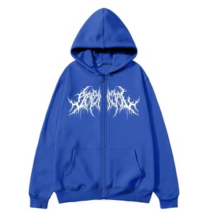 Sweat à capuche zippé vert oversize avec imprimé logo gothique blanc, coupe classique, unisexe, décontracté, en polaire, pour l'hiver - Product Image 6