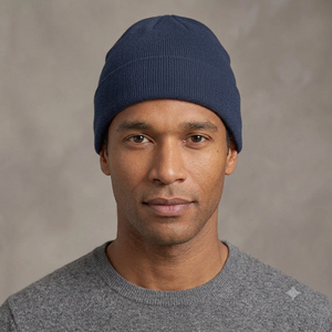 Custom Embroidery White Logo Navy blue Color Cuffed <b>Beanie</b> Wholesale Unisex Winter Knitted Warm Acrylic Material OEM ODM <b>Beanie</b> - Product Image 5