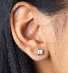 Ready To Ship 3.5 MM - 4.5 MM Princess Lab Grown Diamond Earring Pair, Earring <b>Stud</b> Pair, Dainty Earrings, Minimalist Earring - Product Image 4