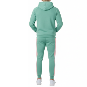 Trendy Mint Green <b>Mens</b> Tracksuit Pastel <b>Pink</b> Contrast Panel <b>Hoodie</b> and matching trouser Streetwear Sportswear Suit - Product Image 2
