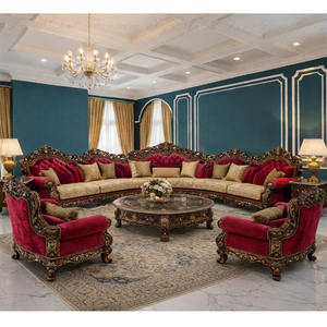 Sofá en forma de L de estilo europeo, tallado a mano, estilo Empire, con sillón para sala de estar, acabado antiguo. - Product Image 1