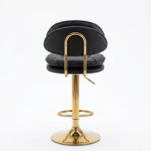 Chaise haute moderne en rotin tressé avec structure en bois massif durable et base chromée pour bar à domicile, salle à manger, hôtel, café, restaurant - Product Image 5