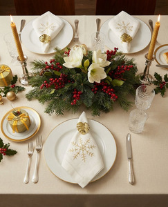 Servilletas de Lino Bordadas con Copos de Nieve, Servilletas de Mesa de Alta Calidad con Dobladillo, para Hogar, Hotel, Bodas y Festividades, Venta al Por Mayor Personalizada - Product Image 4
