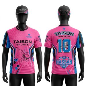 Maillot de golf pour hommes 180 GSM en polyester premium, respirant et anti-humidité, avec design à panneaux dégradés bleus, logo personnalisé par sublimation - Product Image 5