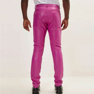 Pantalones de hombre de cuero vacuno de primera calidad, pantalones rectos de lona, ​​ropa informal de moda para otoño e invierno, cintura media con cremallera, ligeros - Product Image 3