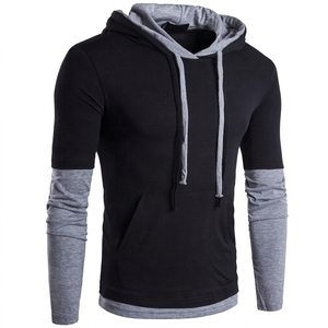 <b>Men's</b> Casual 100% Cotton Fleece Hooded Sweater 2-Color Solid Pattern Lined Design Winter Season Plain Dyed Polyester/Cotton - Product Image 2