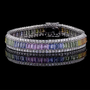 Baguette Lab Grown Diamond Tennis Bracelet with pave setting in white gold prefect anniversary <b>gift</b> jewelry - Product Image 1