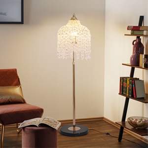 Elegant 3-Light Crystal <b>Floor</b> <b>Lamp</b> <b>Vintage</b> Waterfall Design Grape-Shaped Bead Strings Marble Texture Base for Living Room Office - Product Image 5