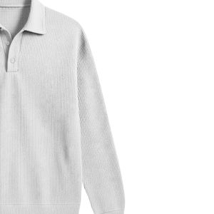 Chemises polo pour hommes en gris chiné texturé, manches longues, épaules tombantes, tricot décontracté Johnny, respirant, polos de qualité supérieure - Product Image 5